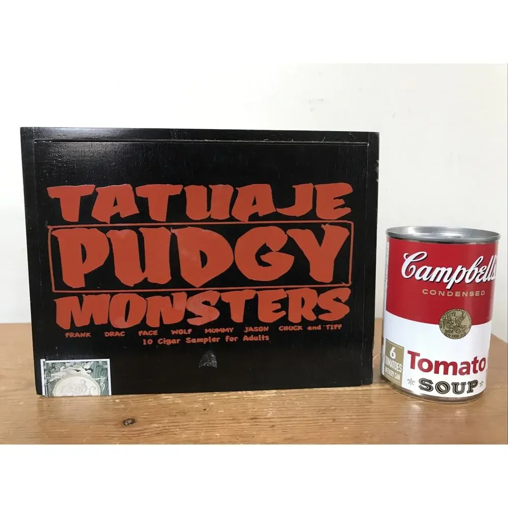 Vintage Tatuaje Pudgy Monsters Black Red Empty Wooden Cigar Trinket Jewlery Box